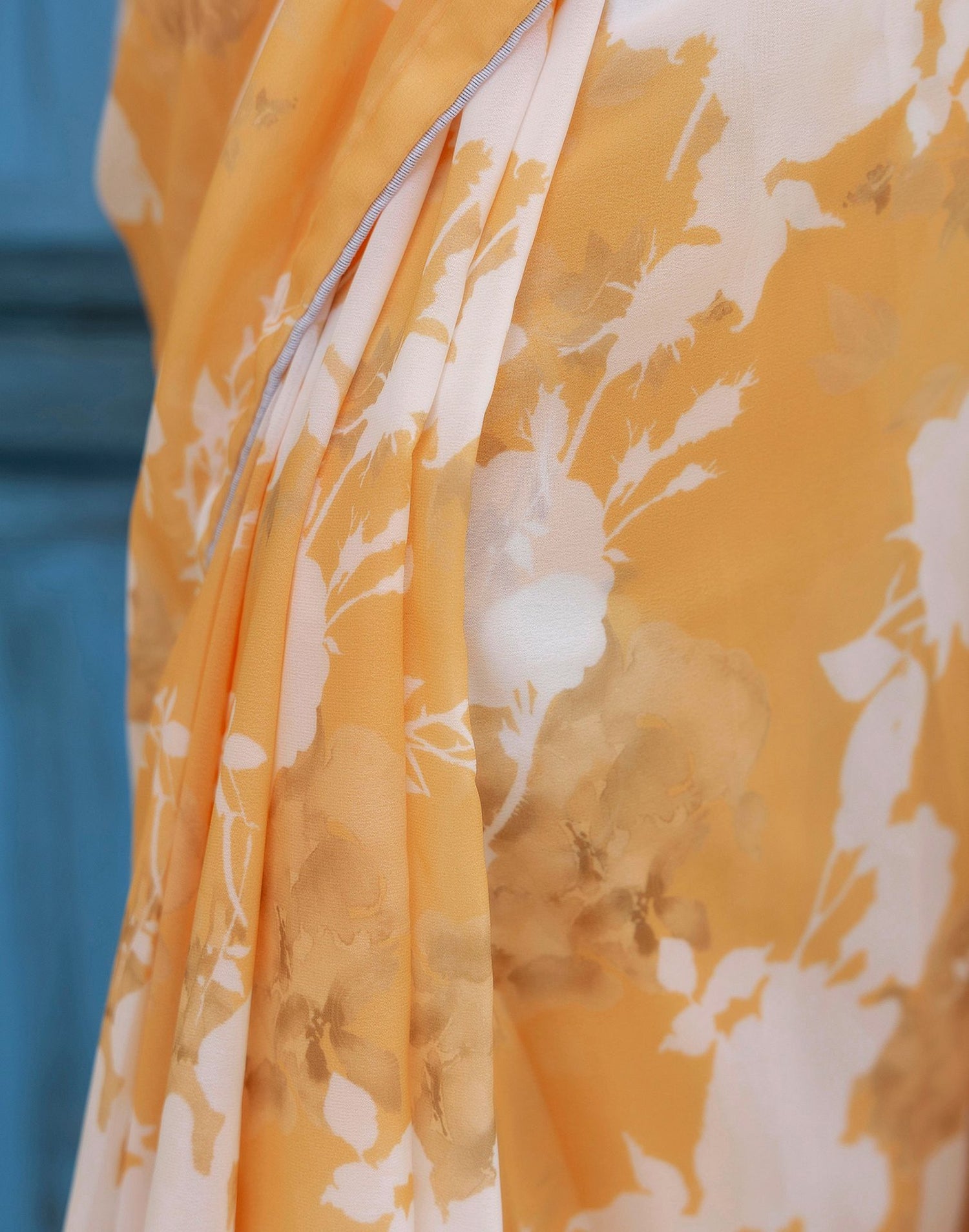 Ready To Wear Yellow Georgette Printed Saree