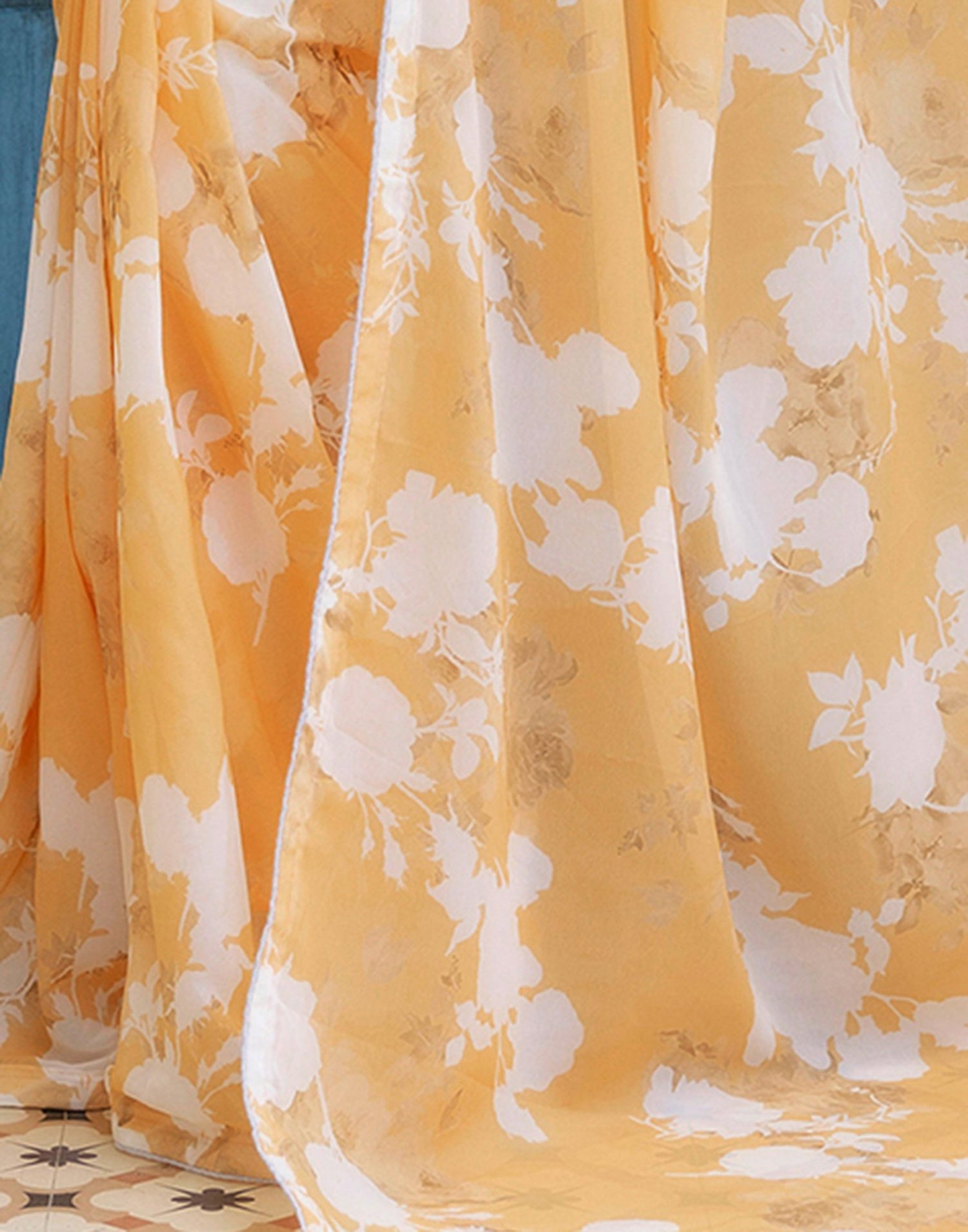 Ready To Wear Yellow Georgette Printed Saree
