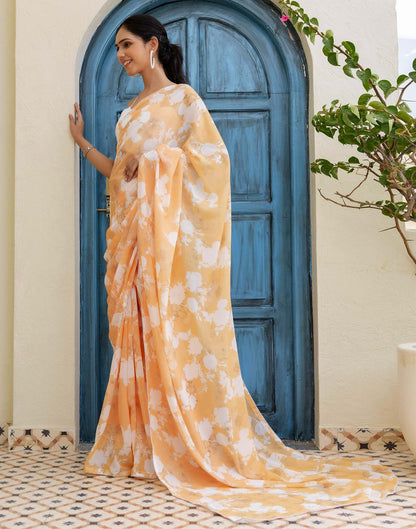 Ready To Wear Yellow Georgette Printed Saree