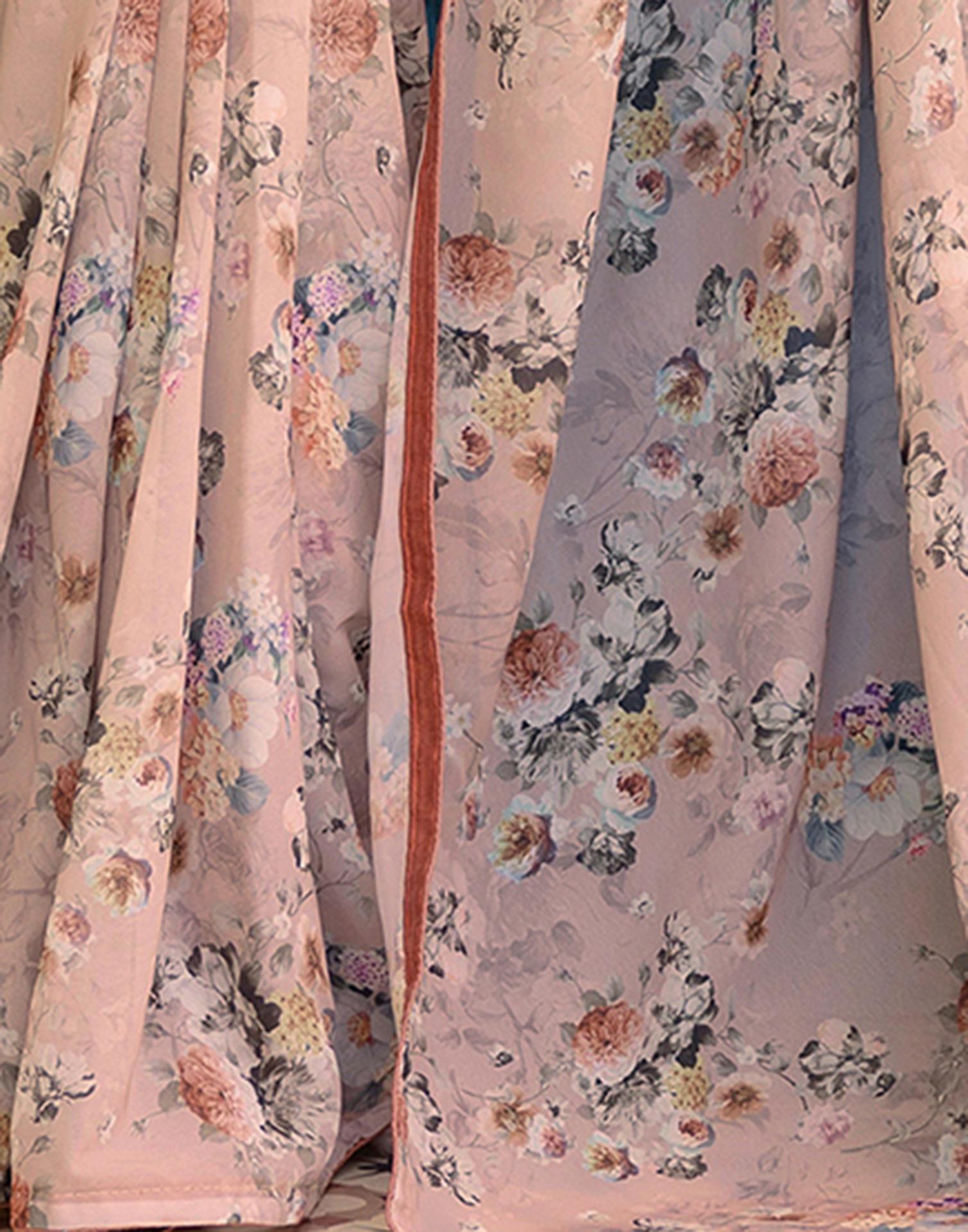 Ready To Wear Multicoloured Georgette Floral Printed Saree