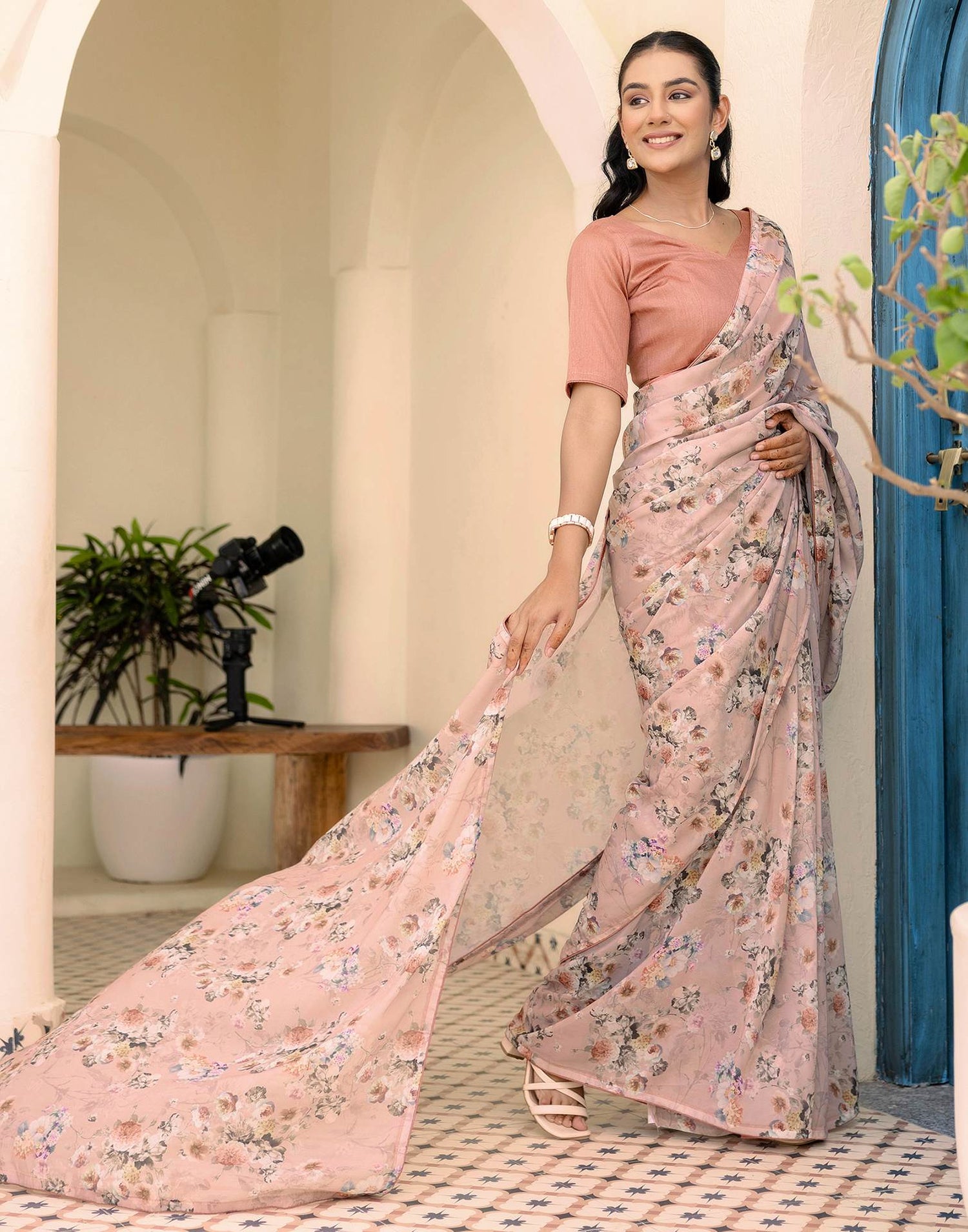 Ready To Wear Multicoloured Georgette Floral Printed Saree