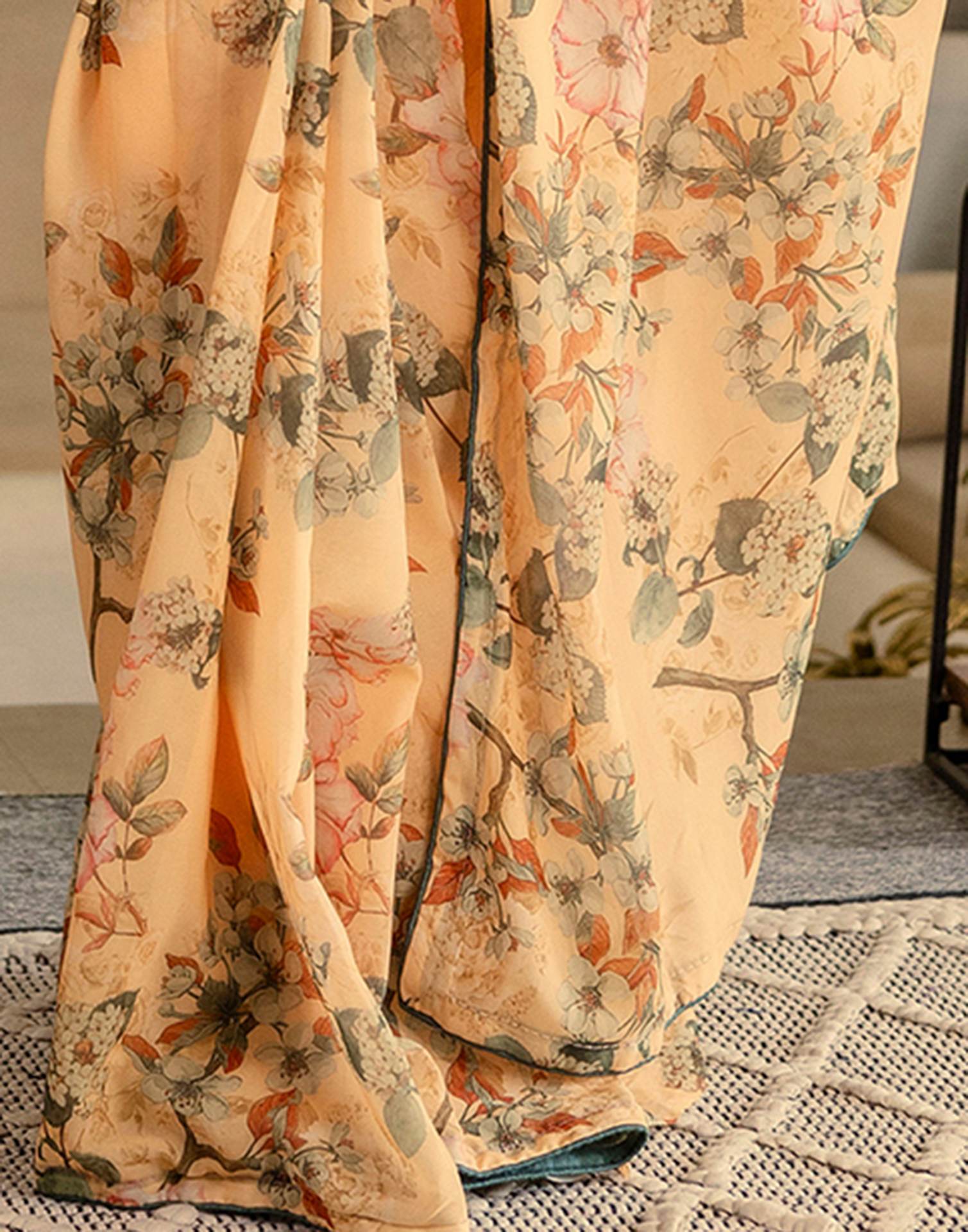 Ready To Wear Multicoloured Georgette Floral Printed Saree