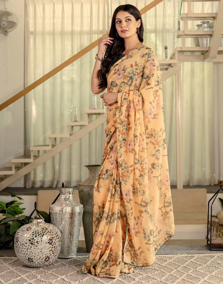 Ready To Wear Multicoloured Georgette Floral Printed Saree