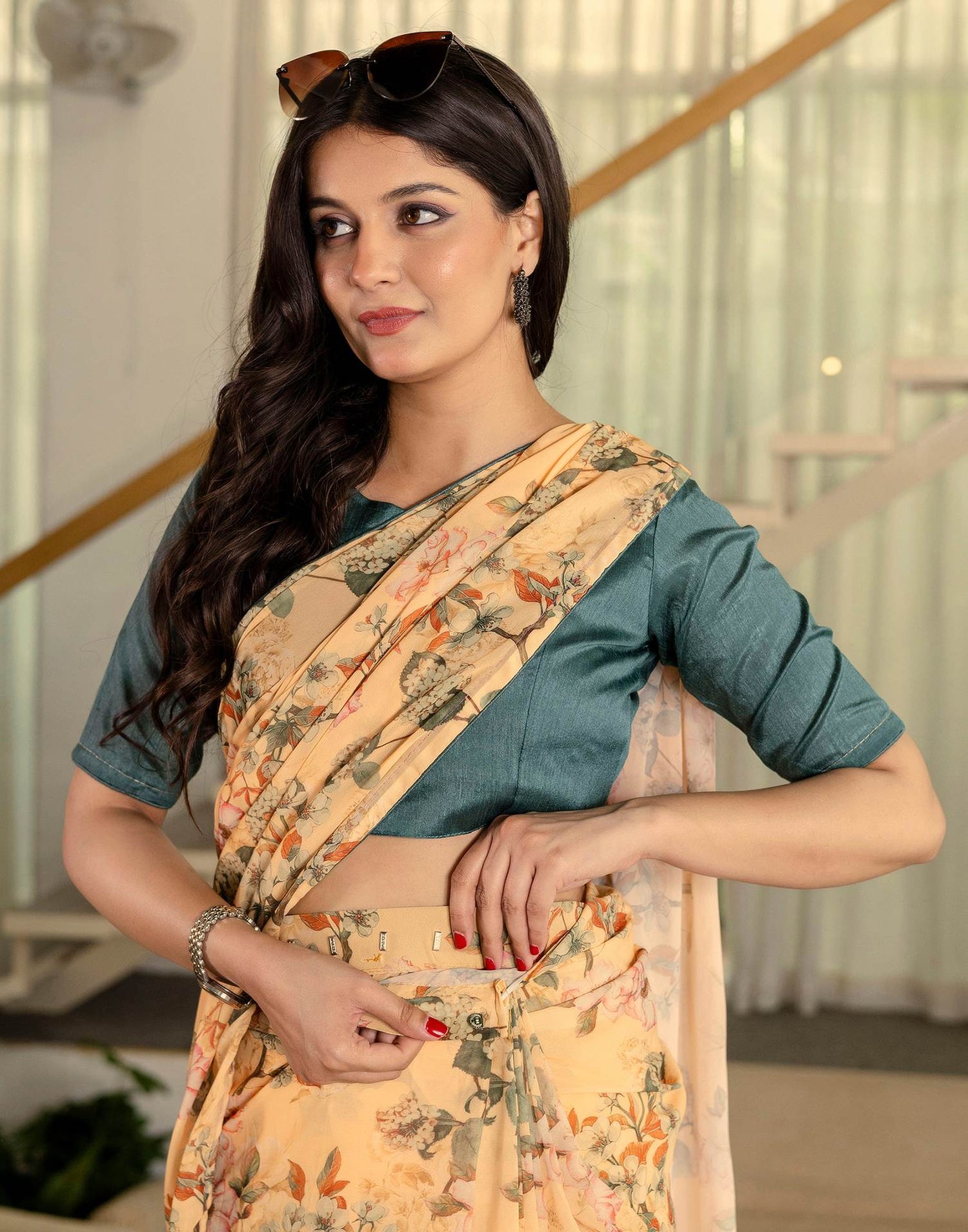 Ready To Wear Multicoloured Georgette Floral Printed Saree