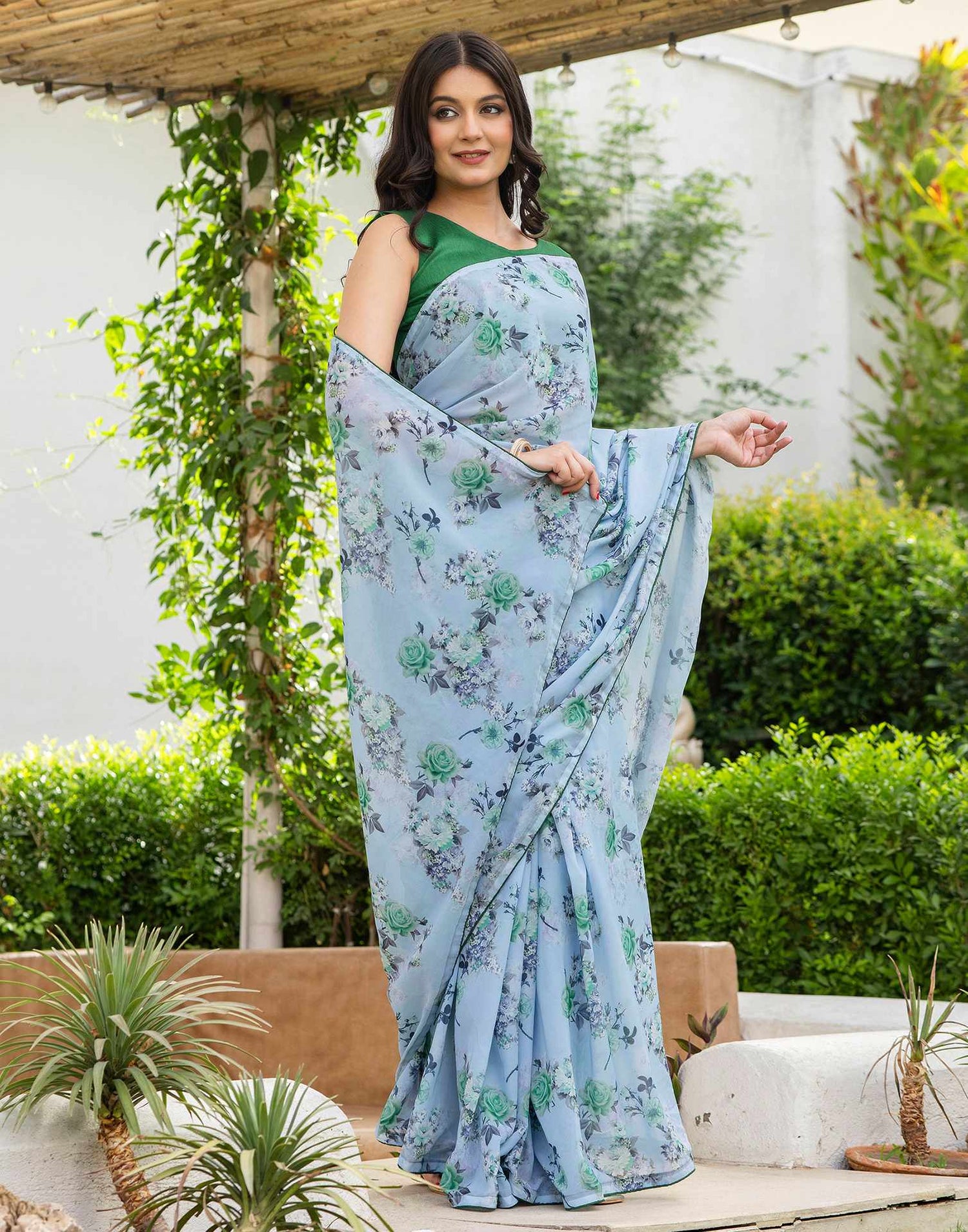 Ready To Wear Multicoloured Georgette Floral Printed Saree