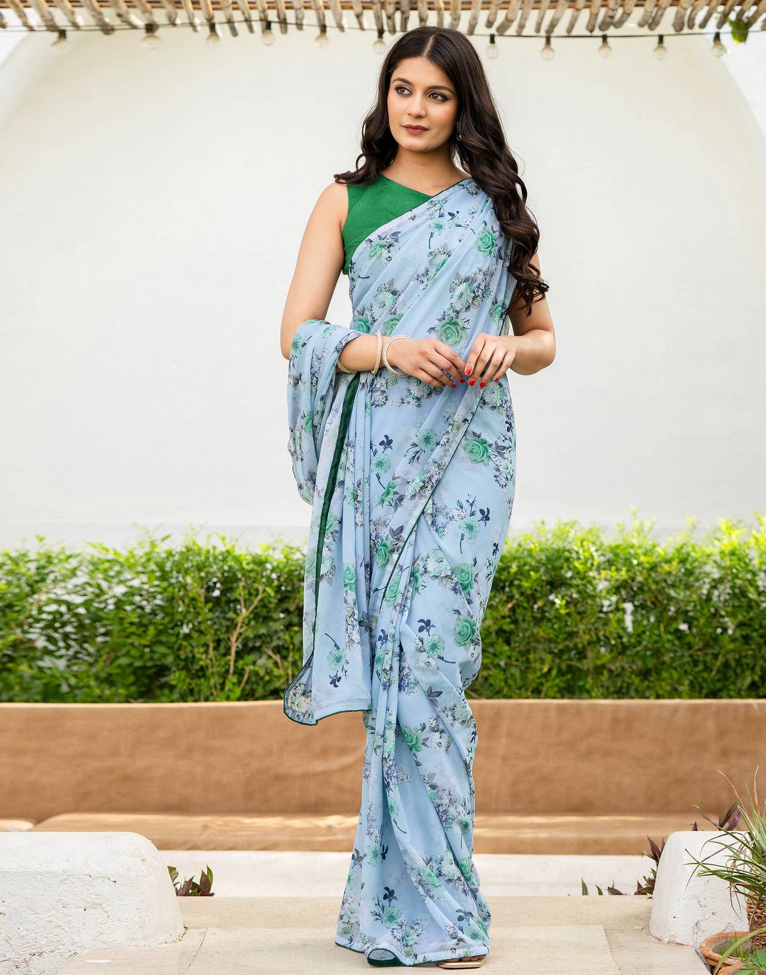 Ready To Wear Multicoloured Georgette Floral Printed Saree