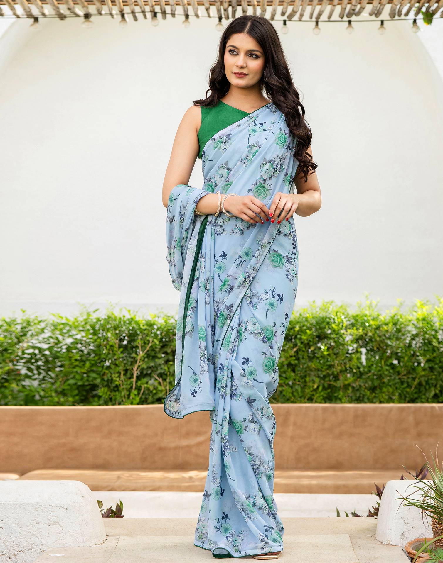 Ready To Wear Multicoloured Georgette Floral Printed Saree
