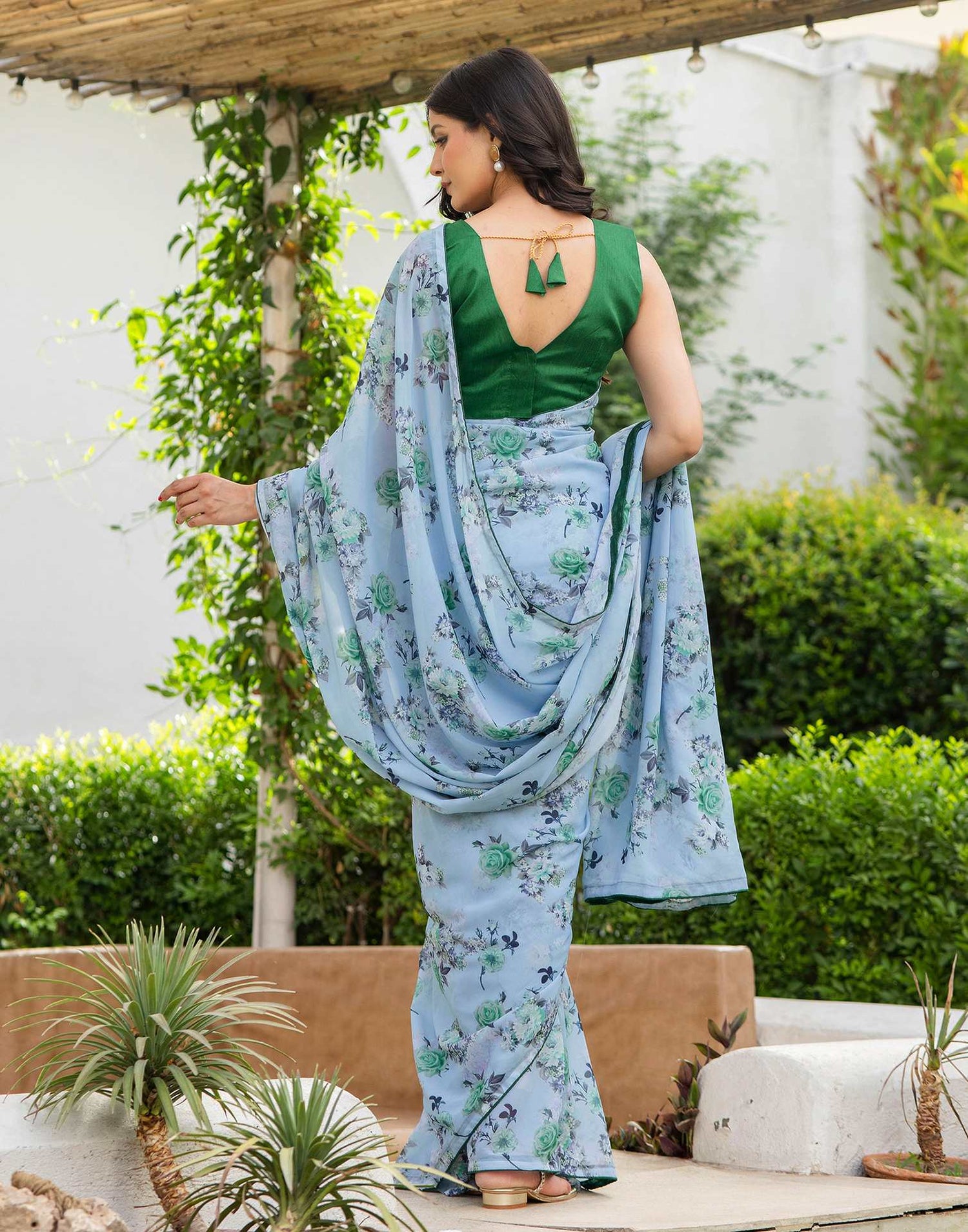 Ready To Wear Multicoloured Georgette Floral Printed Saree