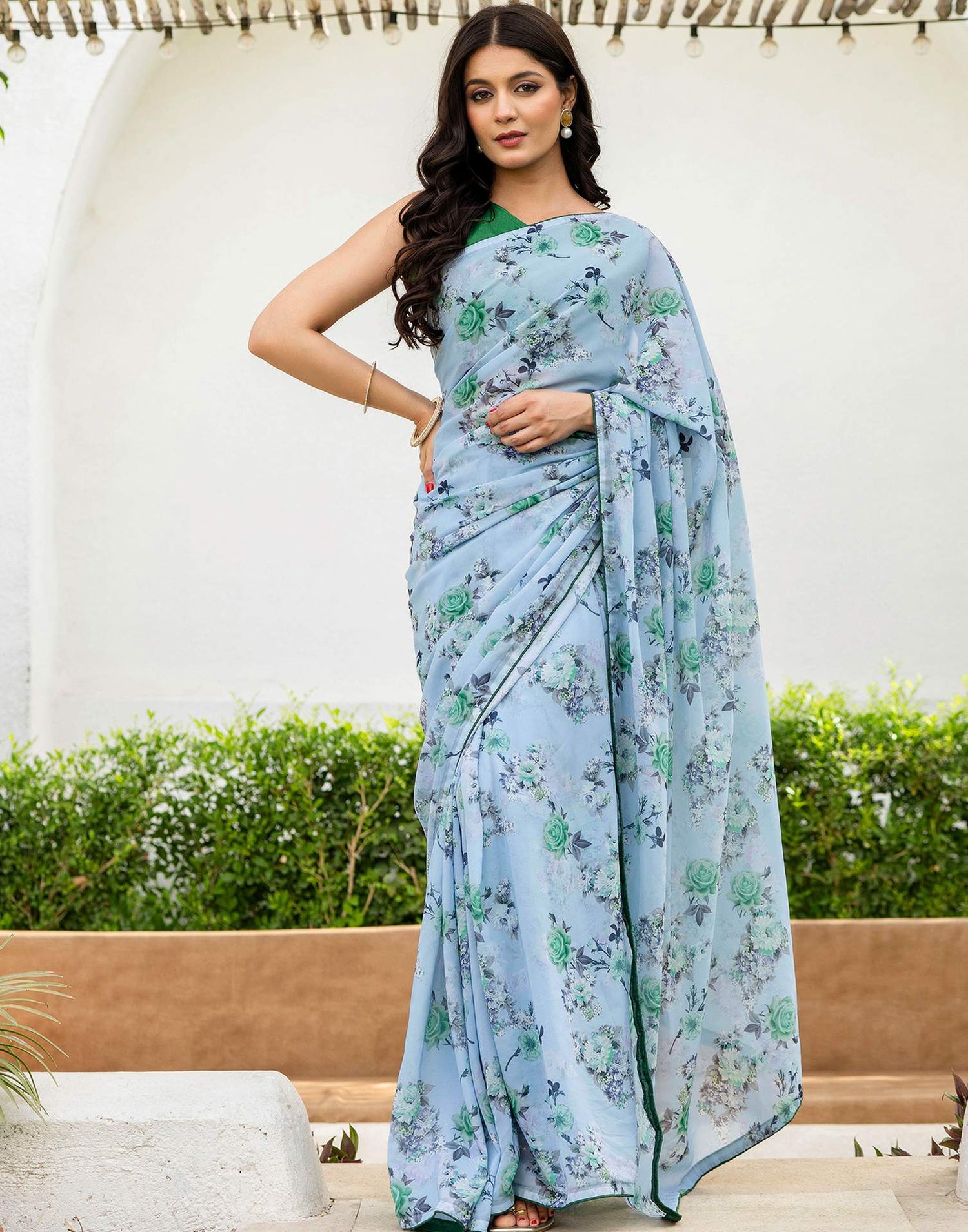 Ready To Wear Multicoloured Georgette Floral Printed Saree