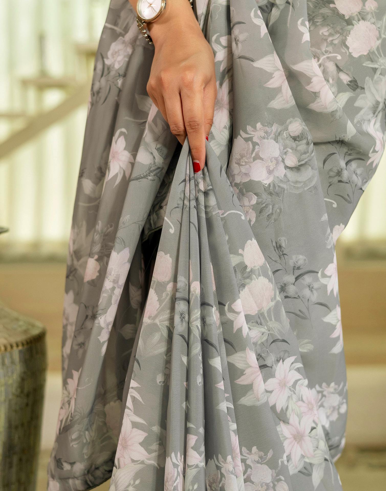 Ready To Wear Multicoloured Georgette Floral Printed Saree