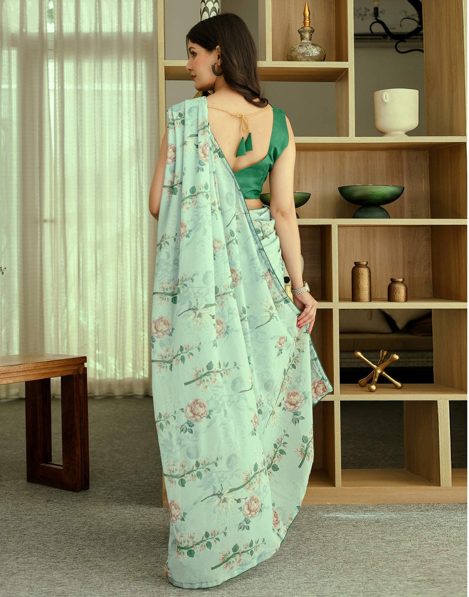 Ready To Wear Multicoloured Georgette Floral Printed Saree