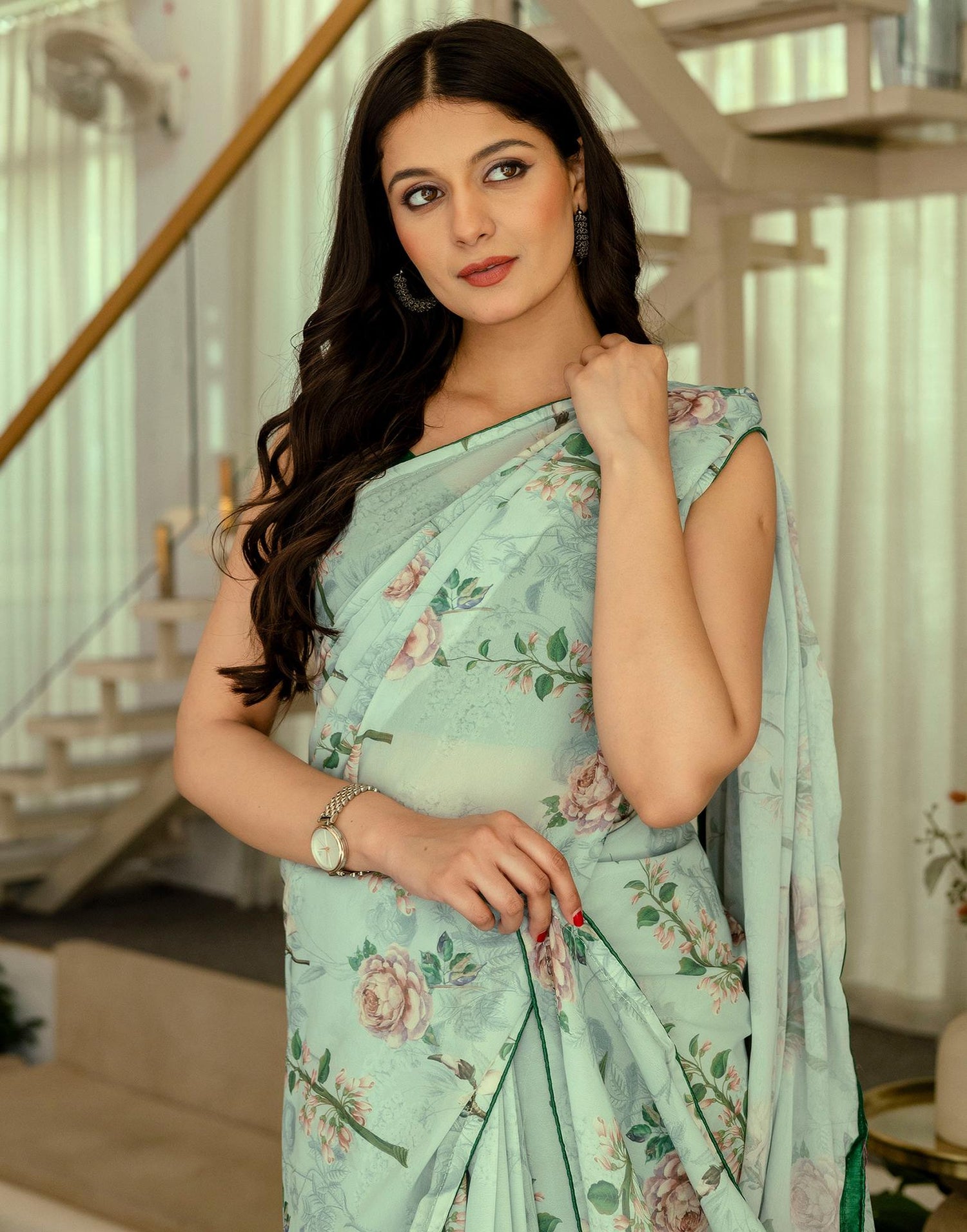 Ready To Wear Multicoloured Georgette Floral Printed Saree
