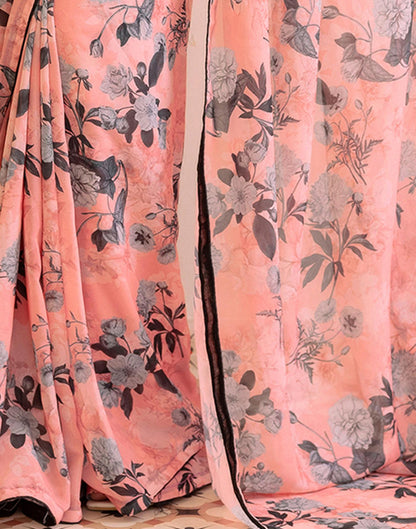 Ready To Wear Grey Georgette Floral Printed Saree