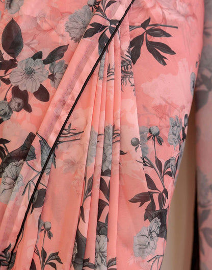 Ready To Wear Grey Georgette Floral Printed Saree