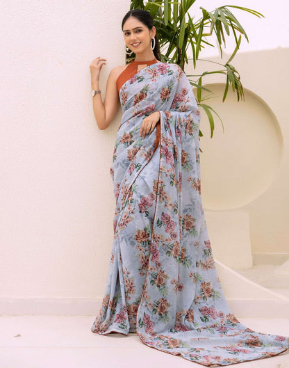 Ready To Wear Multicoloured Georgette Floral Printed Saree