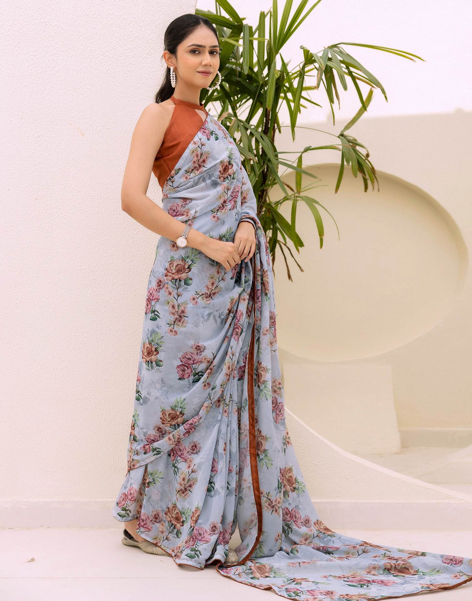 Ready To Wear Multicoloured Georgette Floral Printed Saree