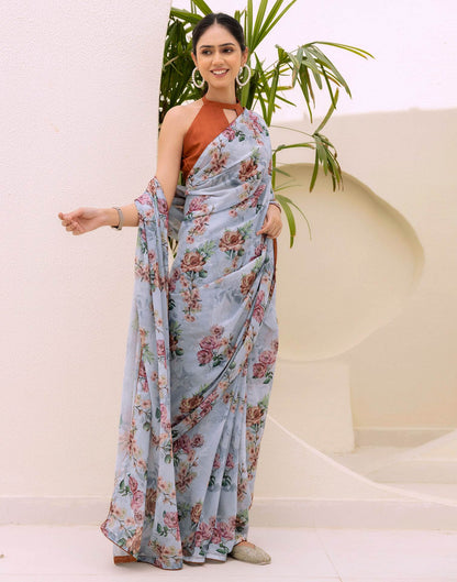 Ready To Wear Multicoloured Georgette Floral Printed Saree