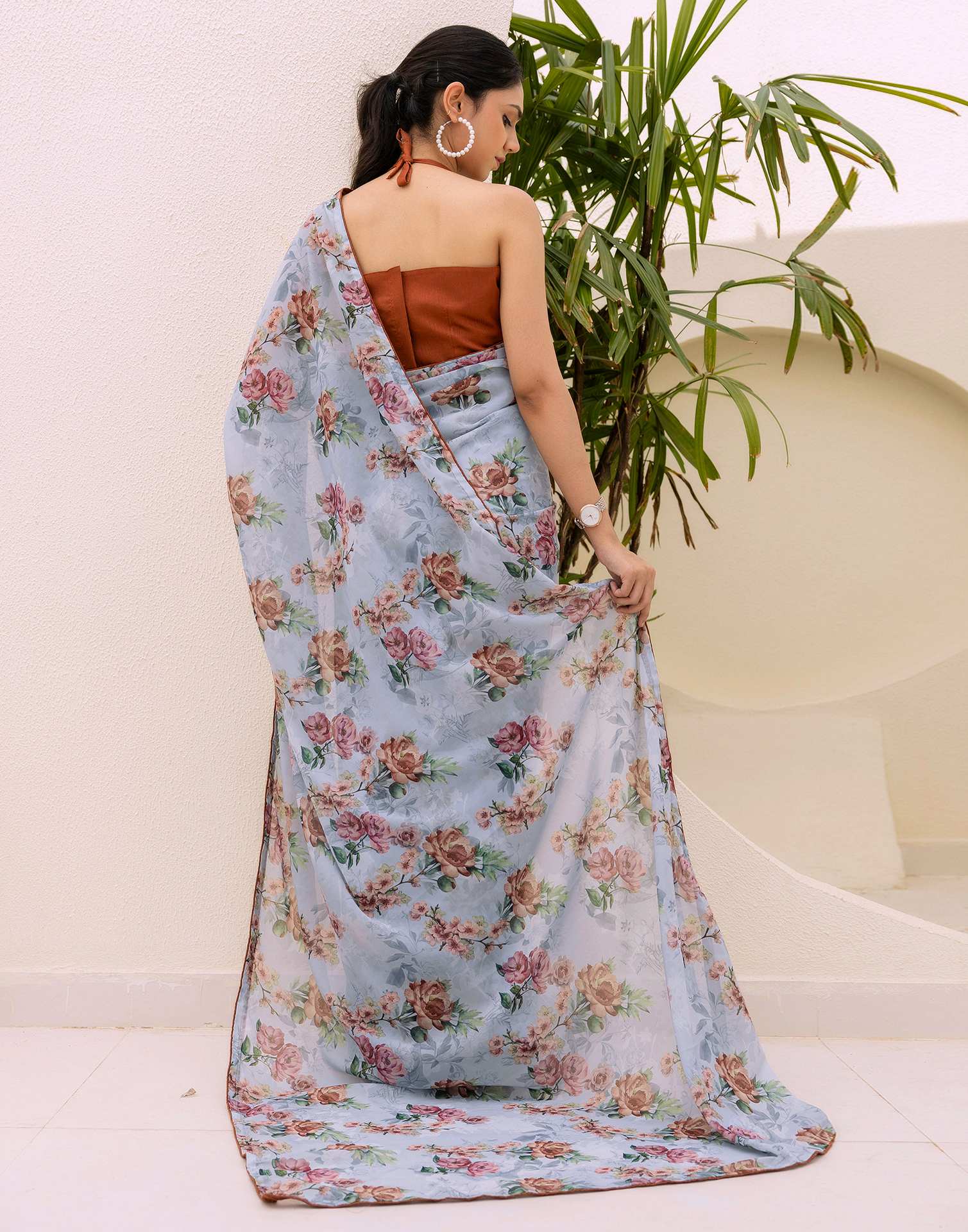 Ready To Wear Multicoloured Georgette Floral Printed Saree
