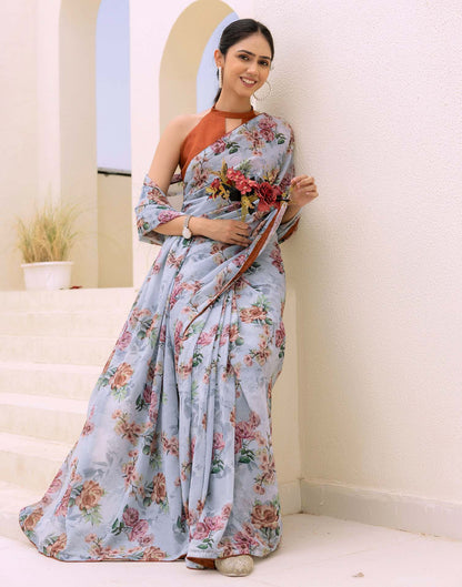 Ready To Wear Multicoloured Georgette Floral Printed Saree