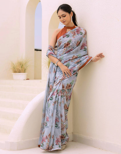 Ready To Wear Multicoloured Georgette Floral Printed Saree