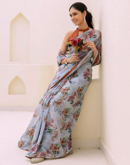 Ready To Wear Multicoloured Georgette Floral Printed Saree