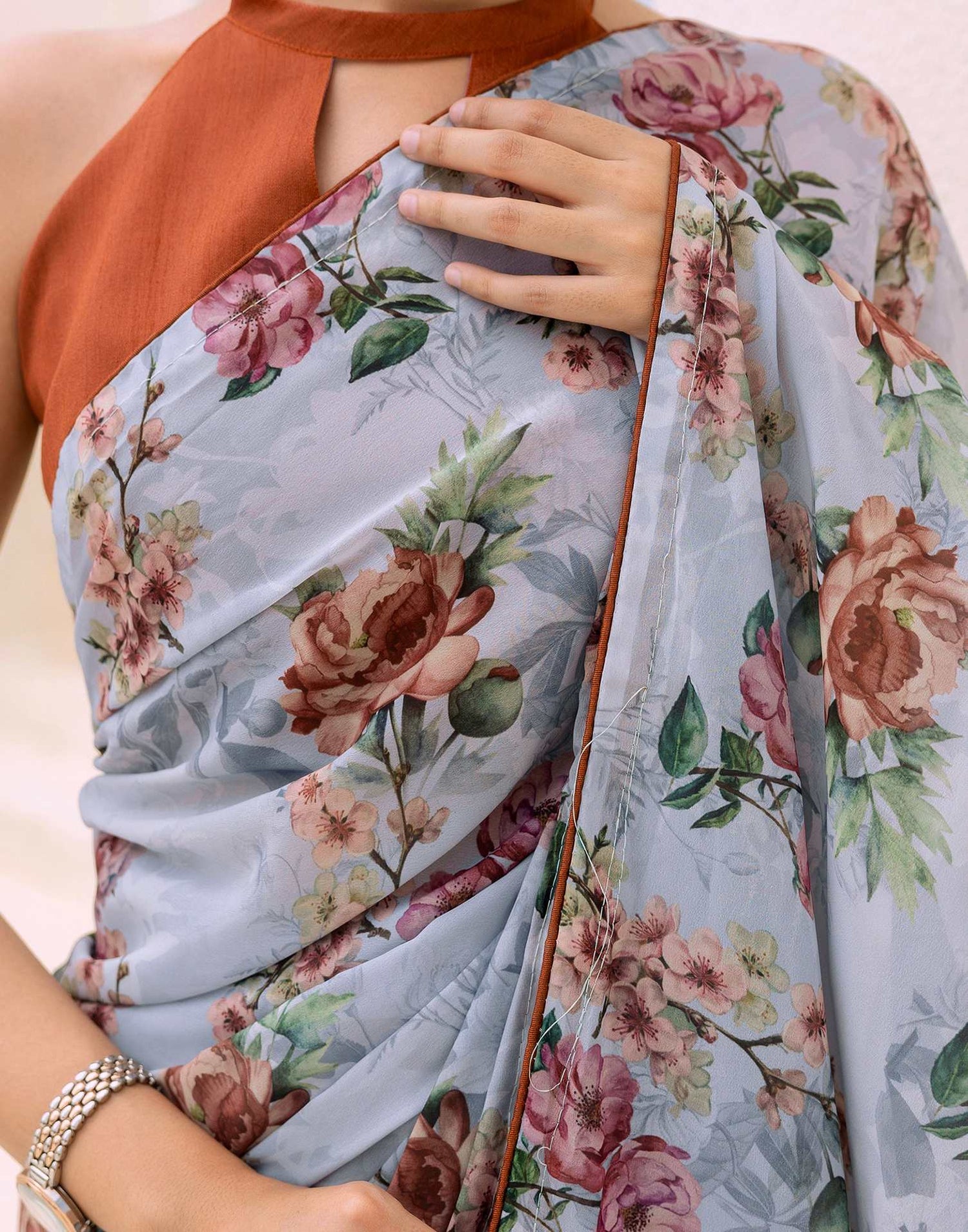 Ready To Wear Multicoloured Georgette Floral Printed Saree