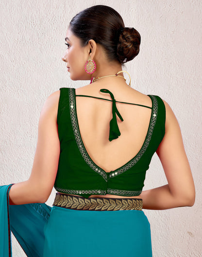 Dark Green Silk Plain Mirror Work Blouse