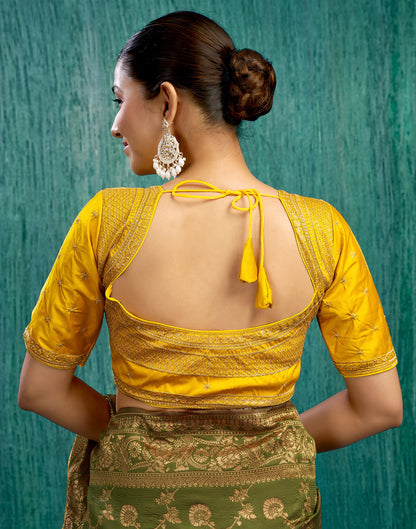 Yellow Silk Plain Embroidery Blouse