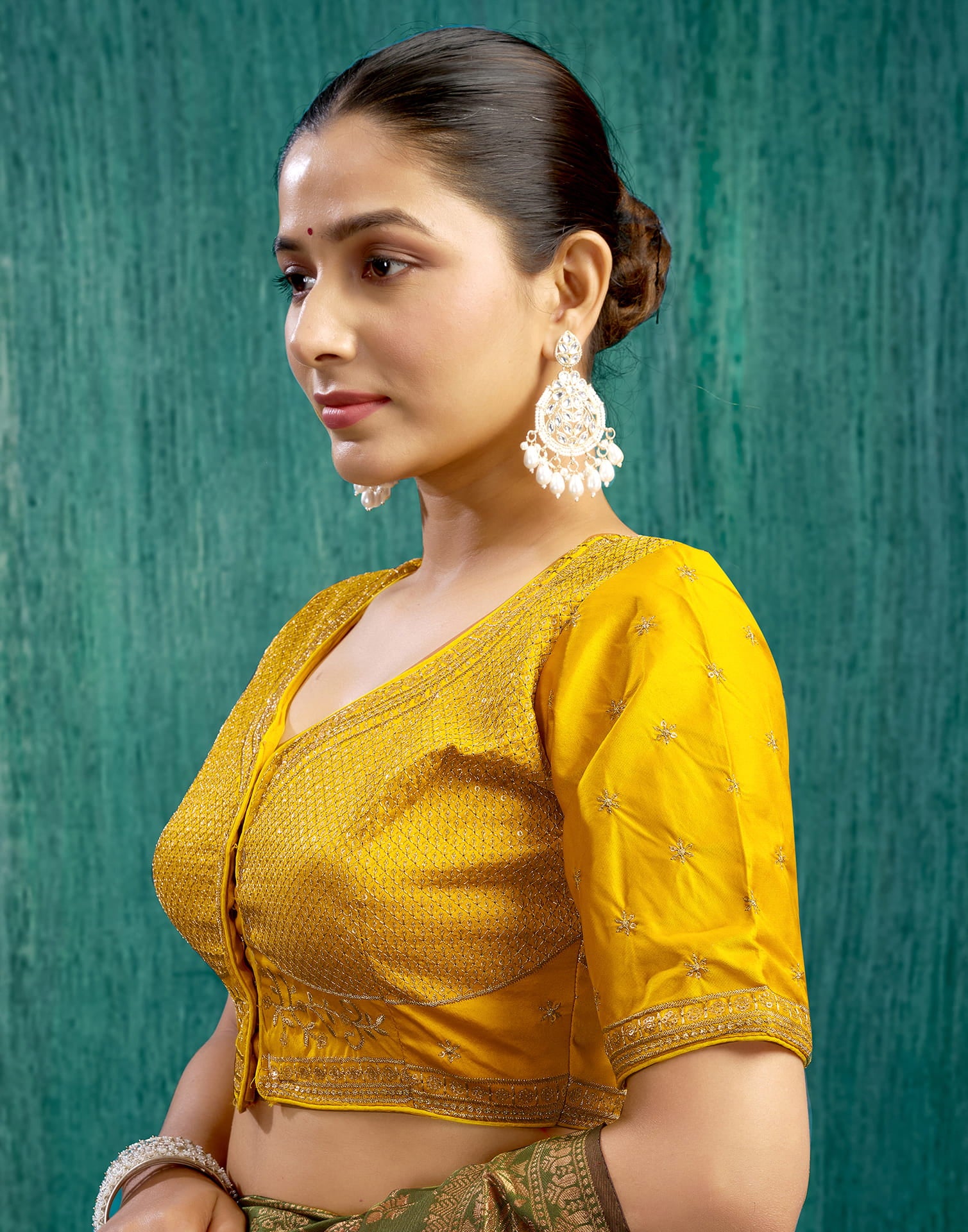 Yellow Silk Plain Embroidery Blouse