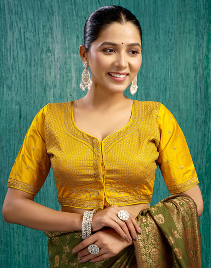 Yellow Silk Plain Embroidery Blouse