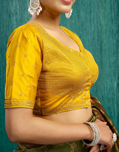 Yellow Silk Plain Embroidery Blouse