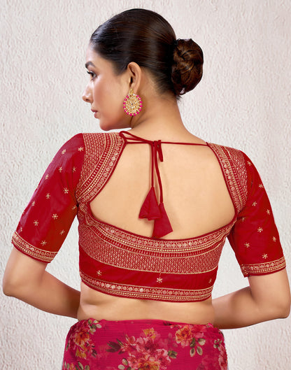 Red Silk Plain Embroidery Blouse