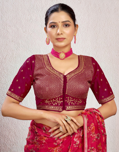 Maroon Silk Plain Embroidery Blouse