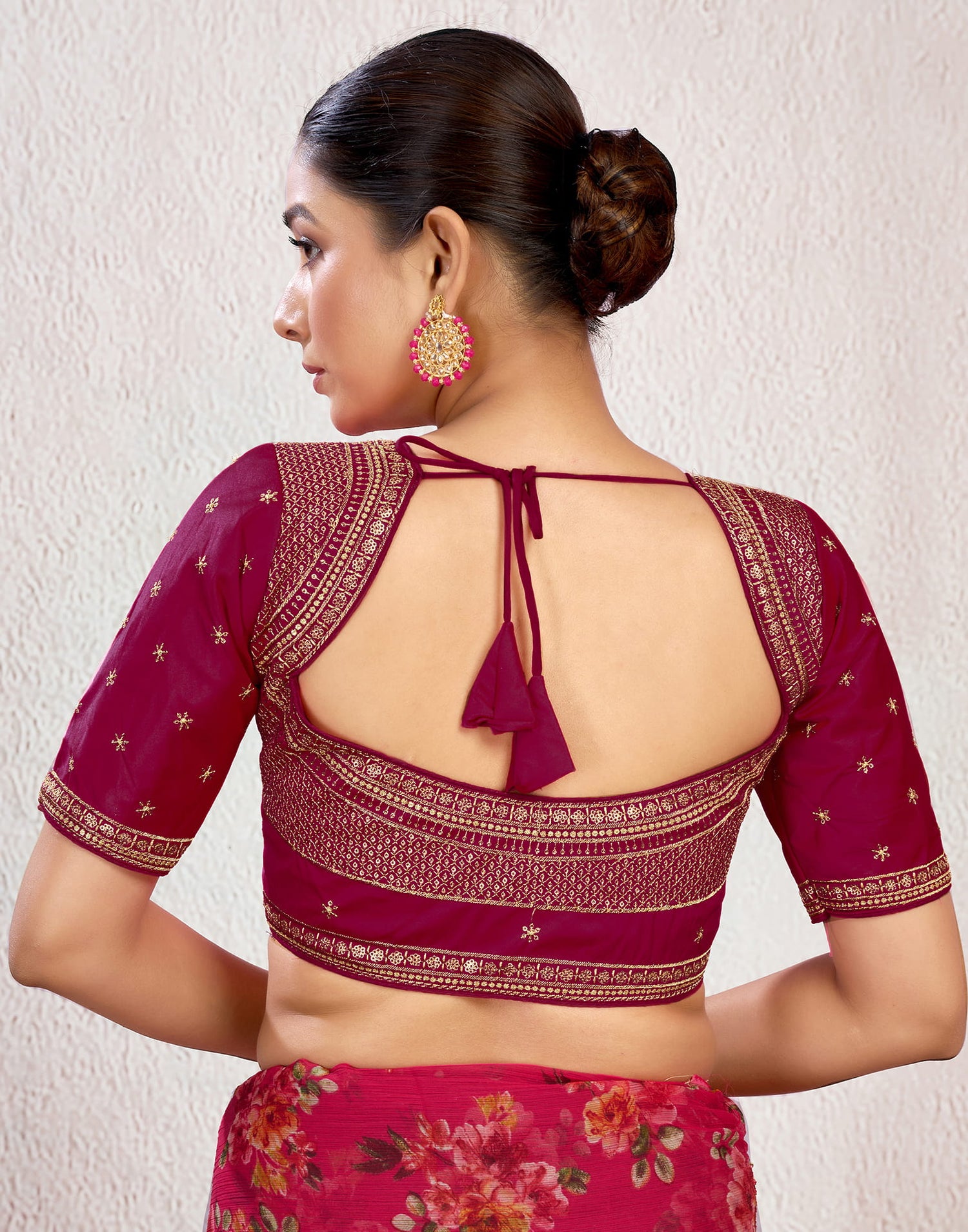 Maroon Silk Plain Embroidery Blouse