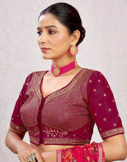 Maroon Silk Plain Embroidery Blouse