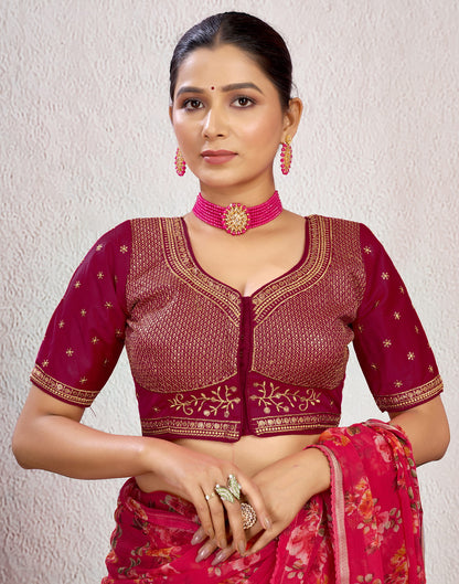 Maroon Silk Plain Embroidery Blouse