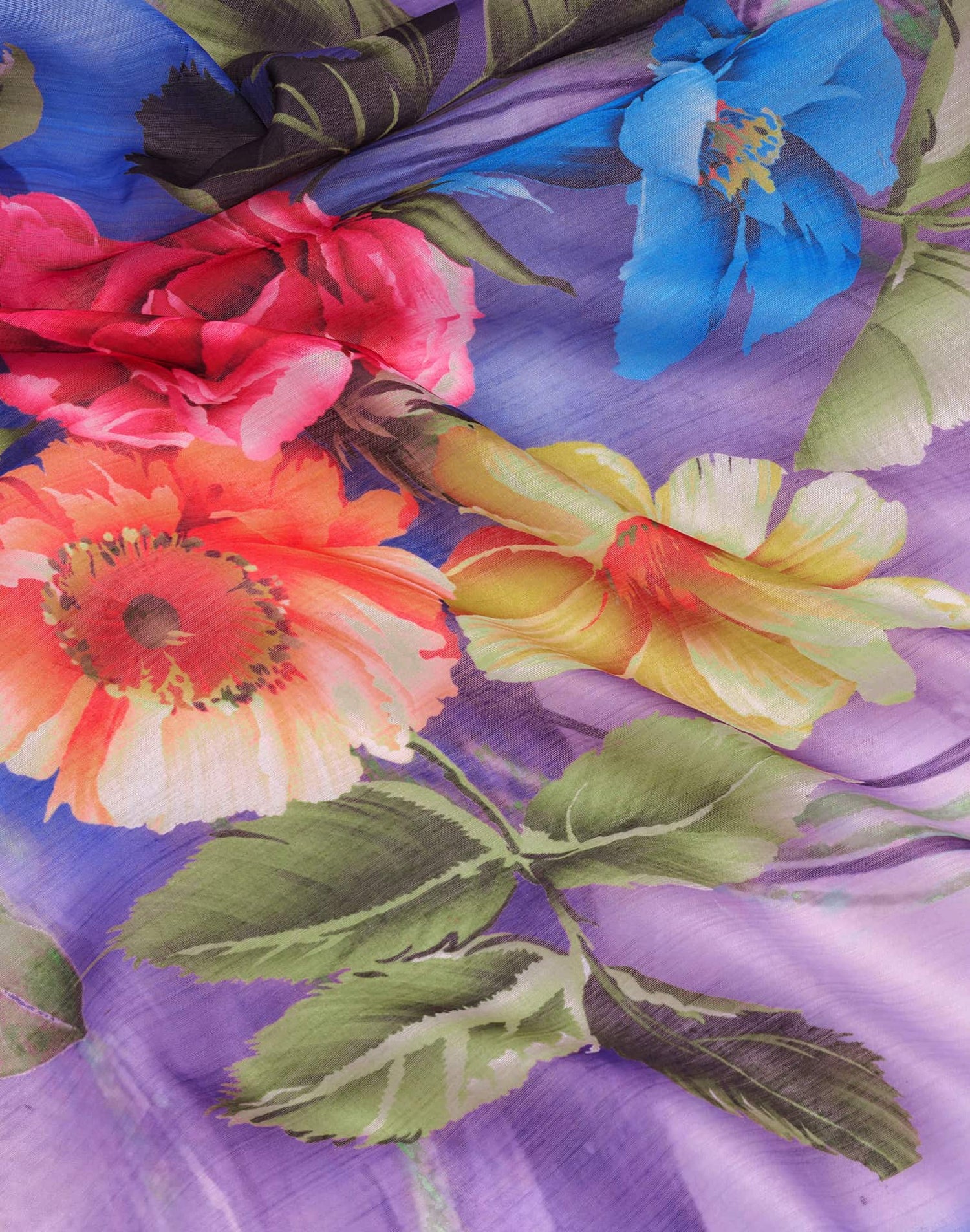 Ready To Wear Blue Chanderi Embroidery Floral Printed Saree