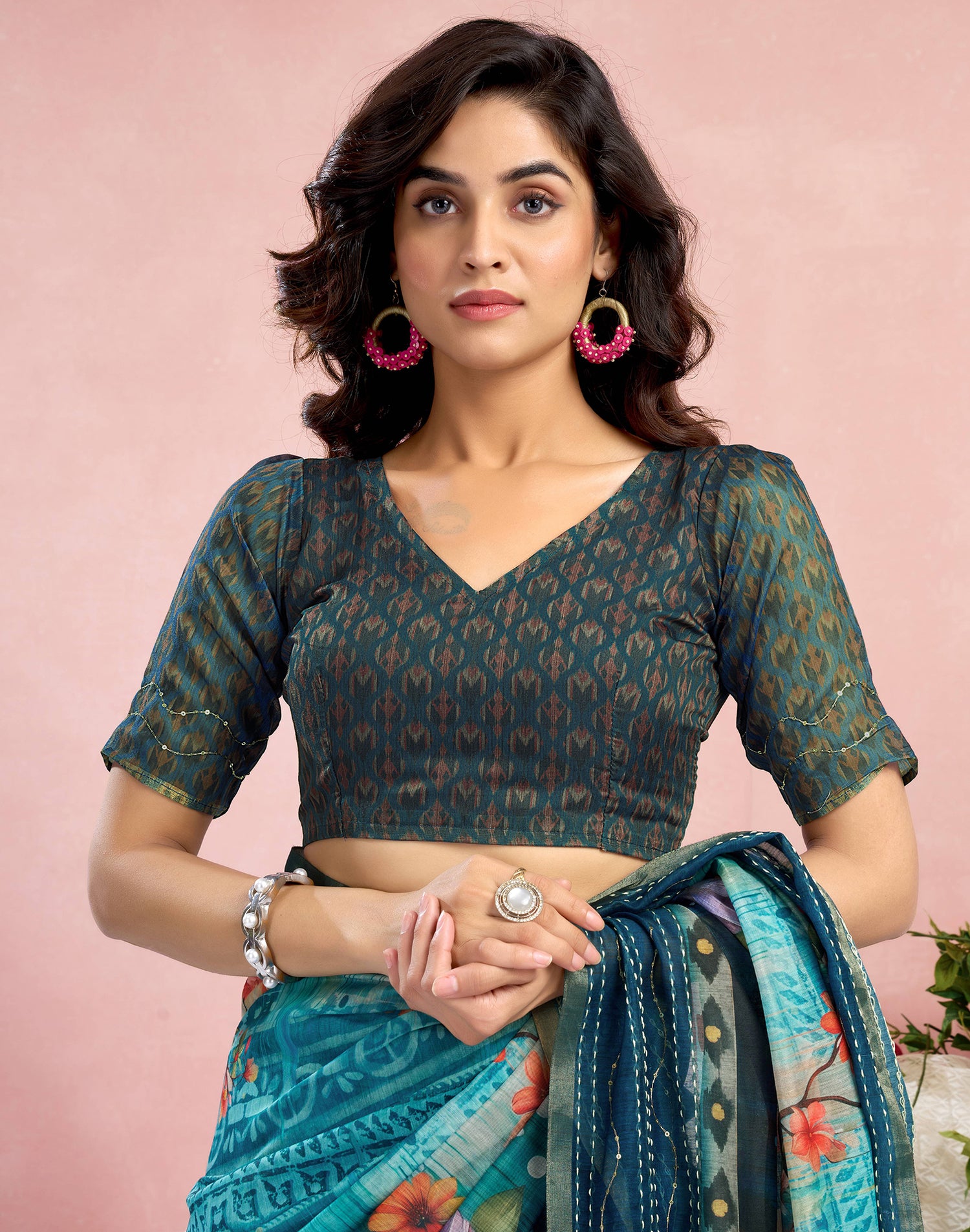 Ready To Wear Blue Chanderi Embroidery Floral Printed Saree