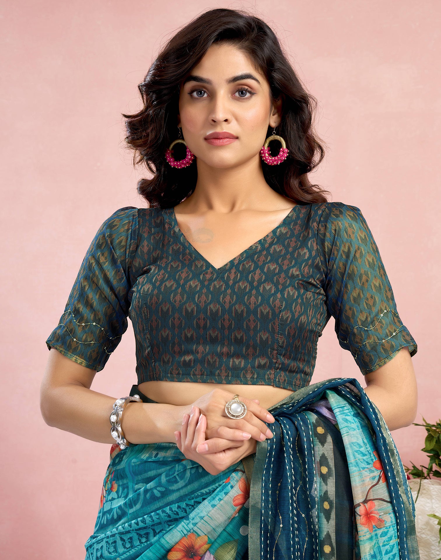 Ready To Wear Blue Chanderi Embroidery Floral Printed Saree