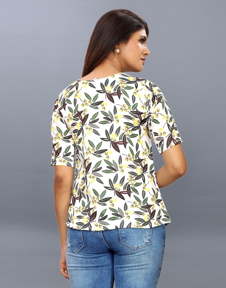 White Coloured Poly Rayon Printed Top | Sudathi