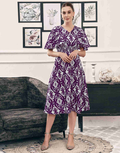 Dark Purple Polyester Printed A-Line Dress