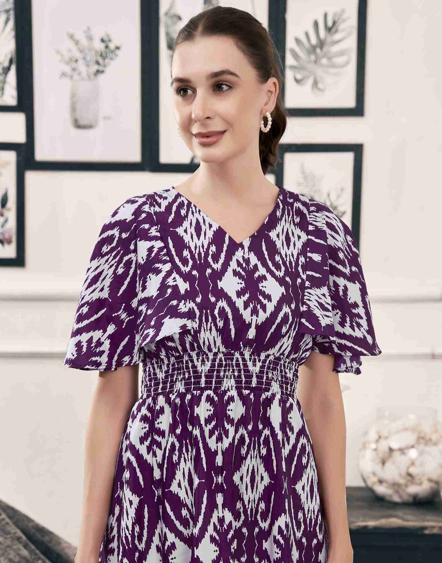 Dark Purple Polyester Printed A-Line Dress