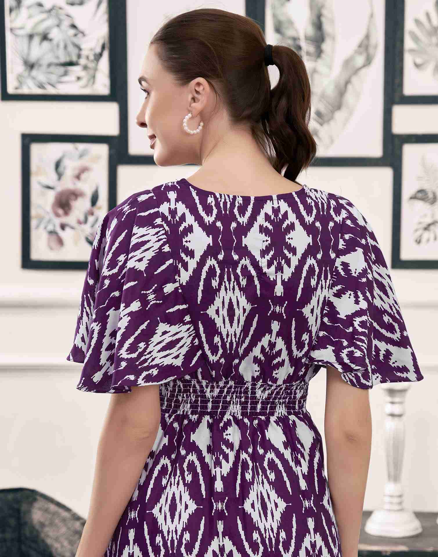 Dark Purple Polyester Printed A-Line Dress