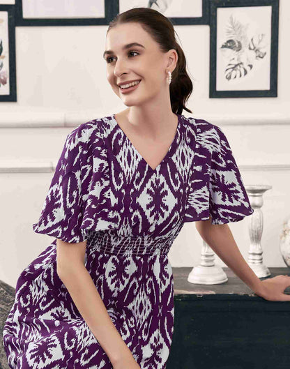 Dark Purple Polyester Printed A-Line Dress