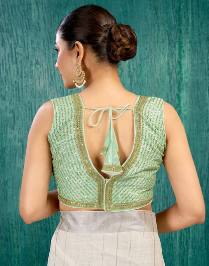 Light Pista Green Chiffon Plain Embroidery Blouse