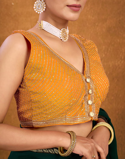 Turmeric Yellow Chiffon Plain Embroidery Blouse