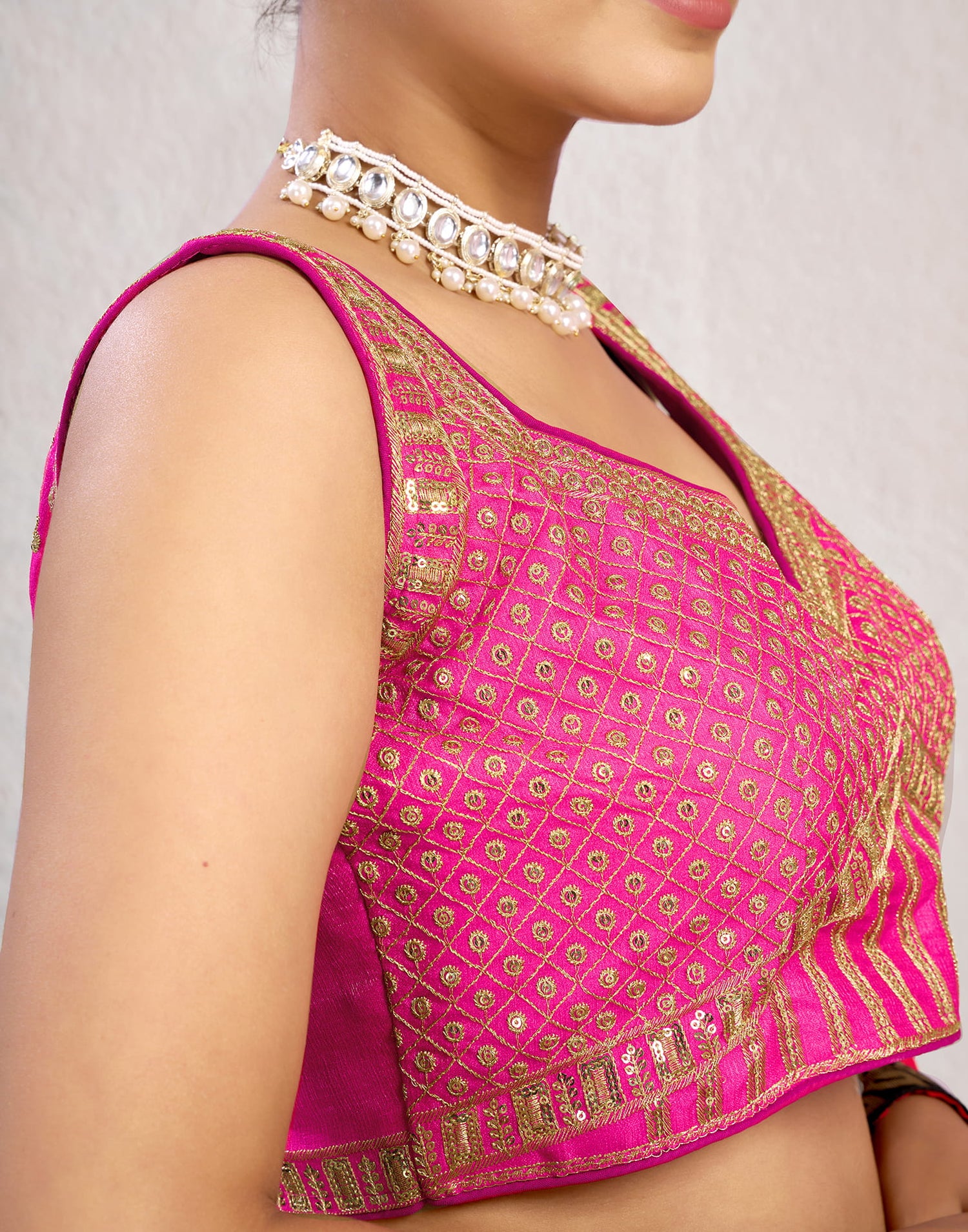 Rani Pink Silk Plain Embroidery Blouse