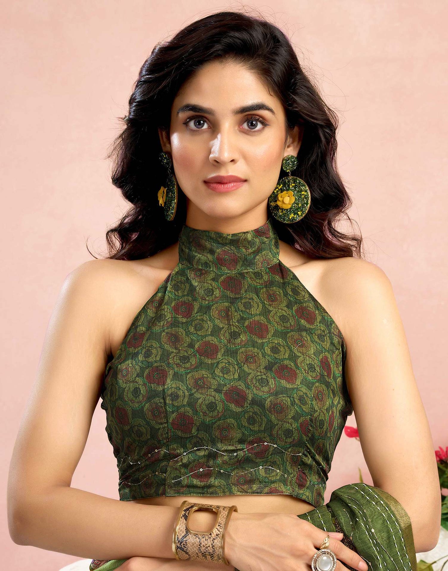 Ready To Wear Green Chanderi Embroidery Floral Printed Saree