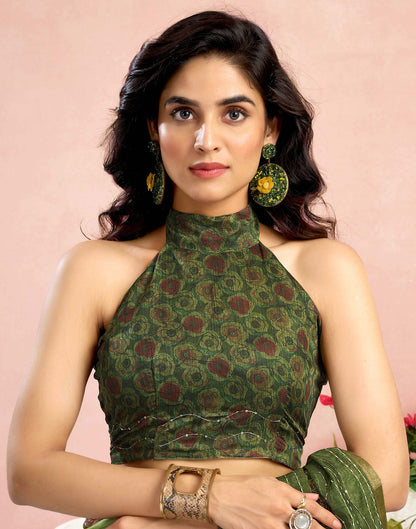 Ready To Wear Green Chanderi Embroidery Floral Printed Saree