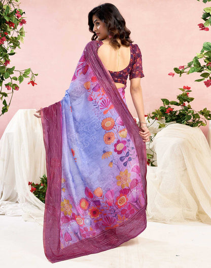 Ready To Wear Magenta Chanderi Embroidery Floral Printed Saree